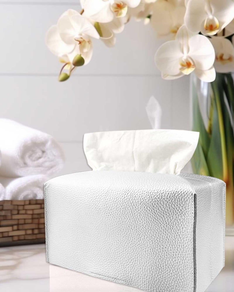 JESMINI Silver Tissue Box Cover Rectangular - Plus Size Large Tissue Box Cover Rectangle [JESMINI] Faux Leather Tissue Box Holder Long for Extra Large Rectangle Facial Tissue Box - Image 5
